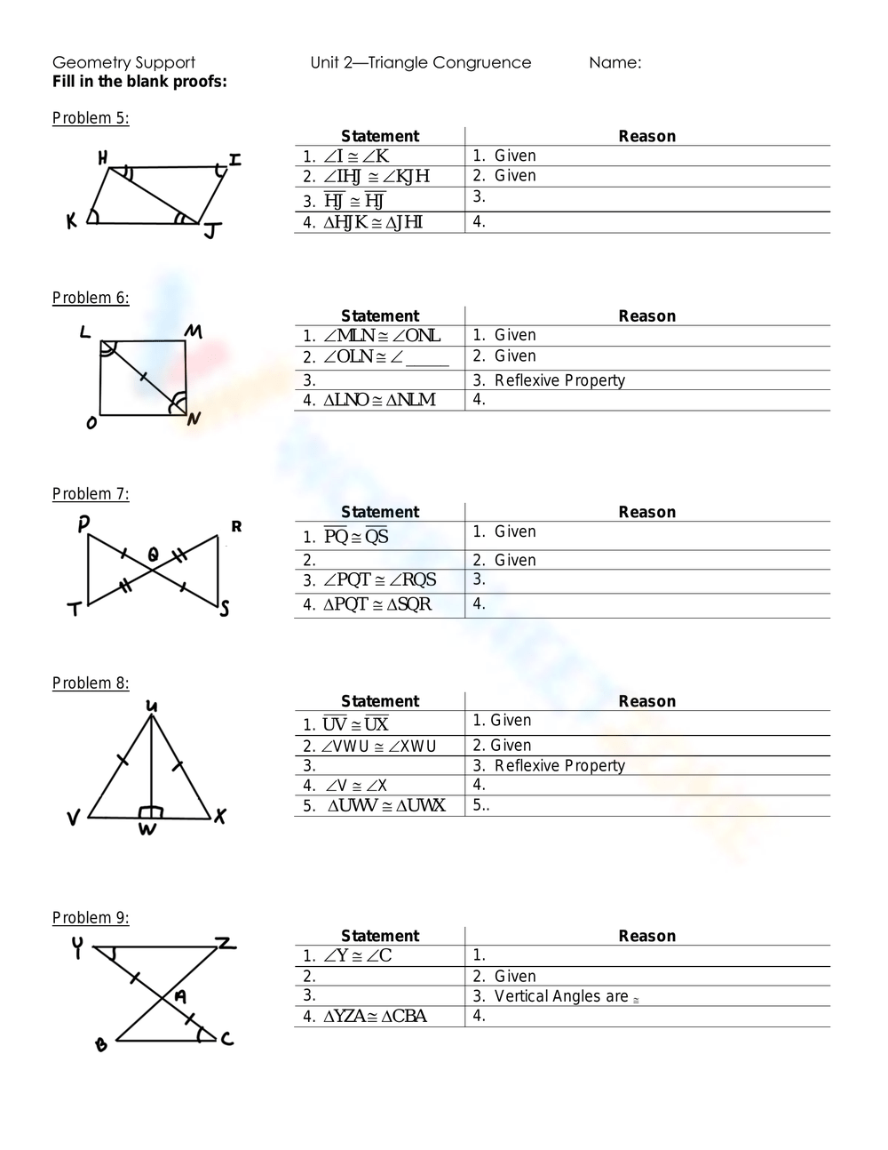 Free Printable Triangle Congruence Proofs Worksheets Worksheets Library