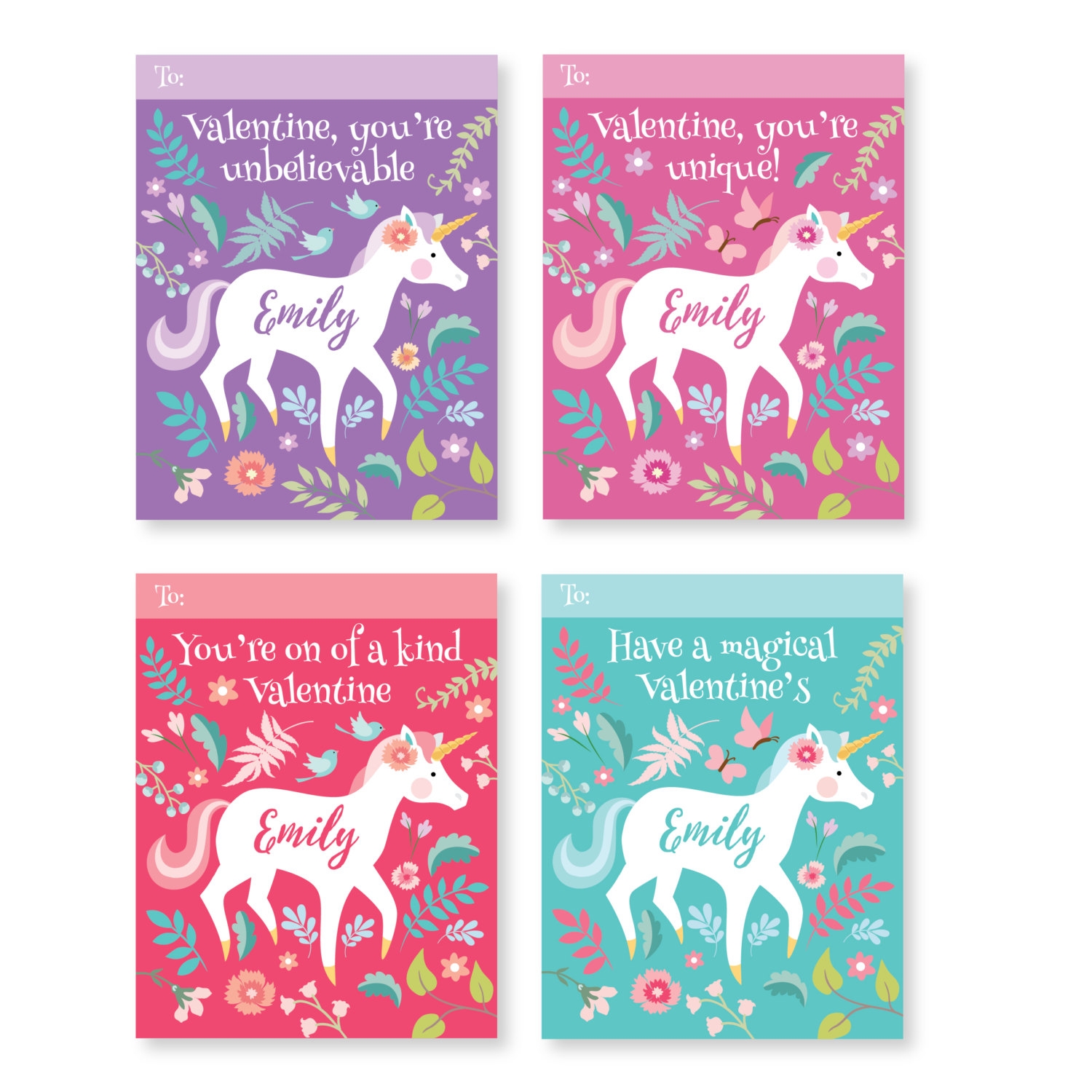 unicorn valentine cards printable