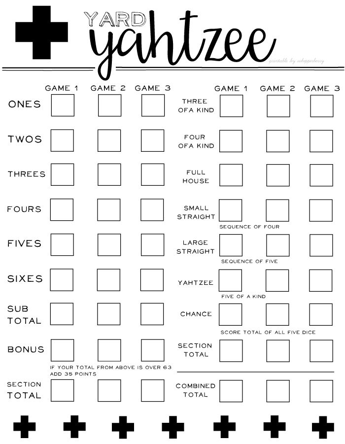 yard yahtzee score card printable free