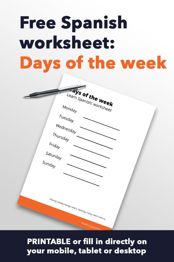 Free Spanish Worksheet Days Of The Week Free Printable