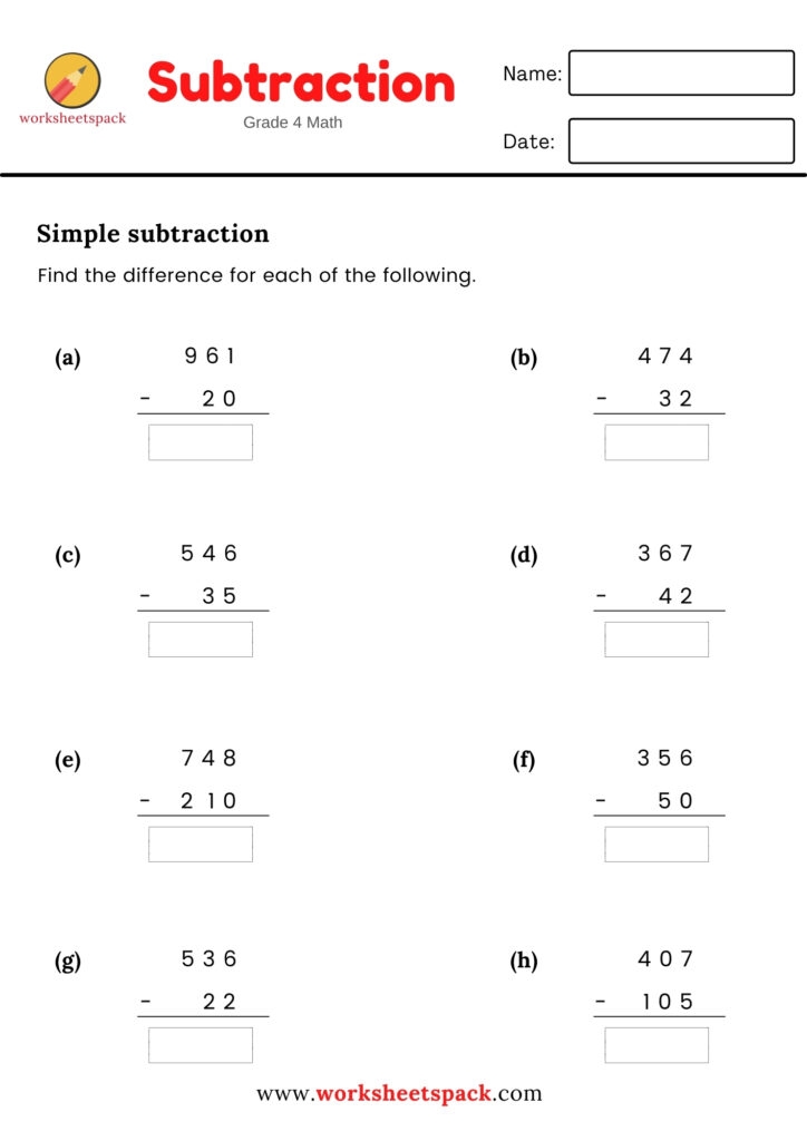 Free Subtraction Worksheet For 4th Graders Download Free Subtraction 