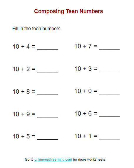 teen number worksheets