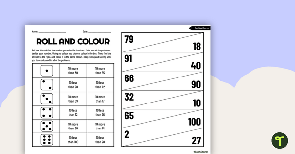 10 more less worksheet