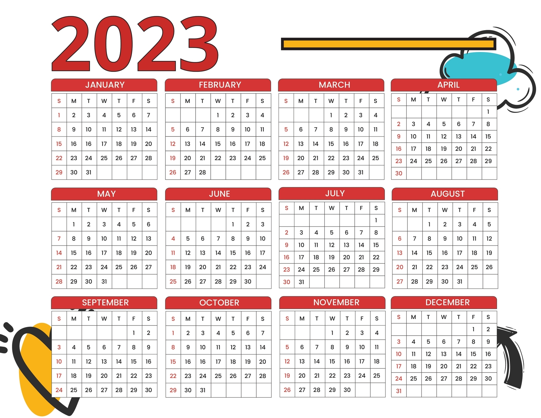 FREE Year 2023 Calendar Templates Examples Edit Online Download 