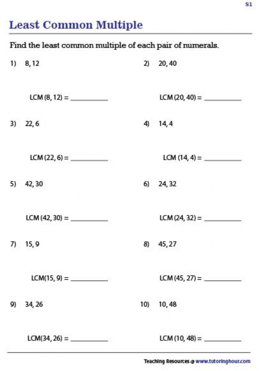 FREEBIE Least Common Multiple LCM Worksheets By Eli Burger 