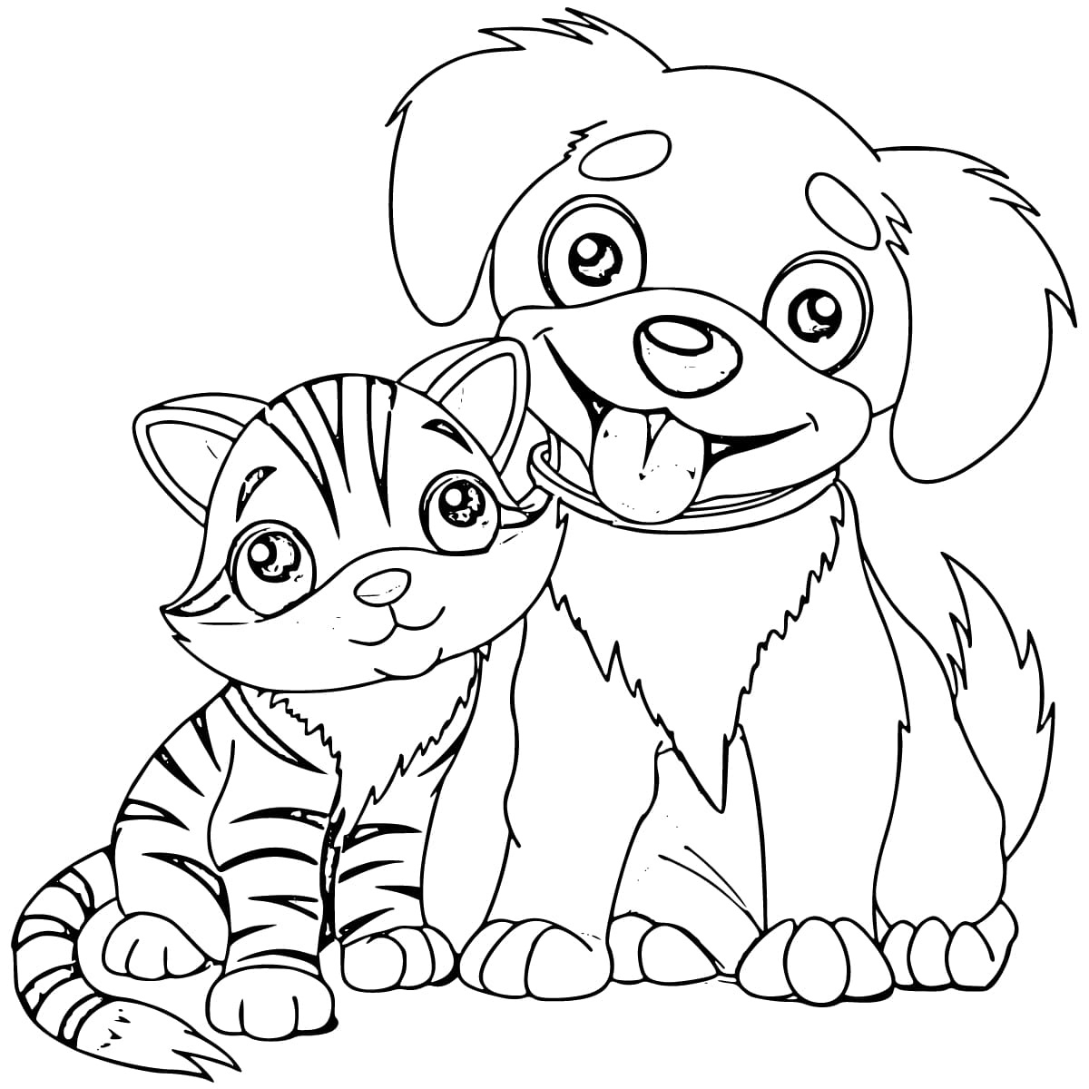Friendly Dog And Cat Coloring Page Free Printable Coloring Pages For Kids