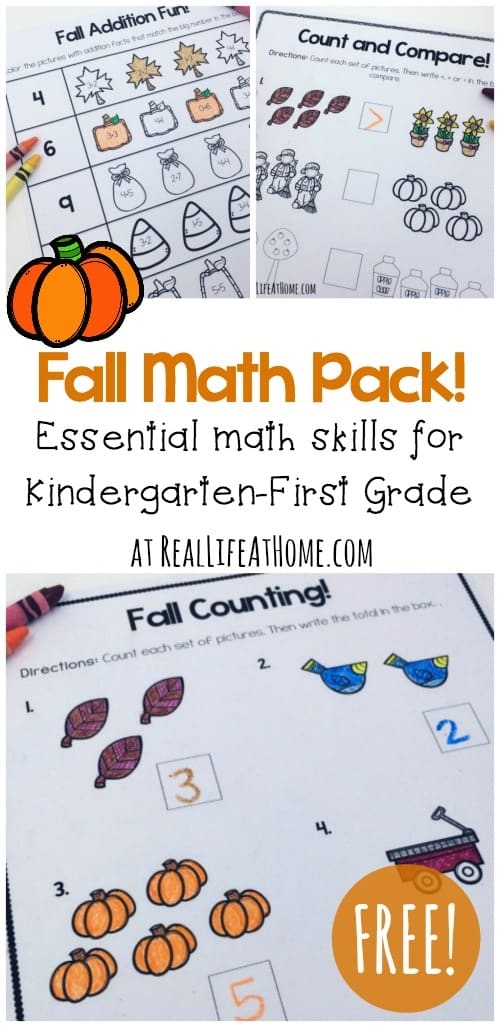 Fun Fall Math Worksheets Pack Kindergarten First Grade 