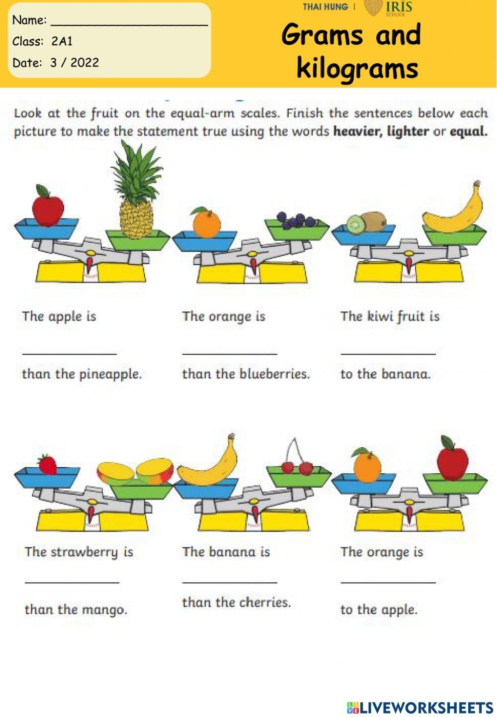 G2 Grams And Kilograms Worksheet For Grade 2 Students