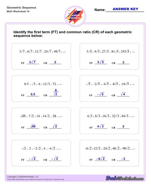 arithmetic geometric sequence worksheet