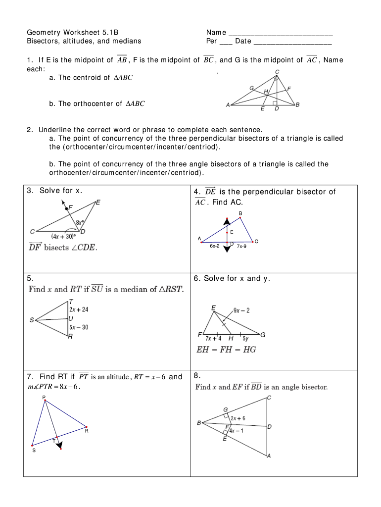 Geometry Worksheet 5 1b Answer Key Fill Online Printable