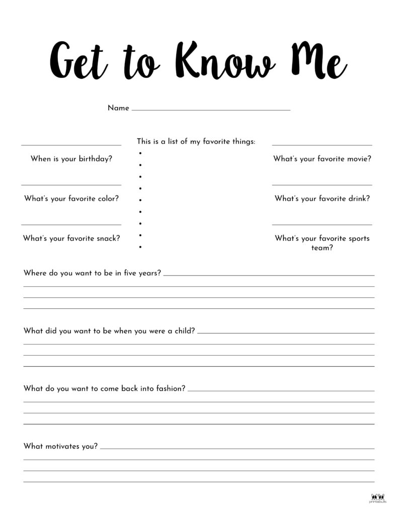 Getting To Know You Worksheet A To Z Teacher Stuff Printable 