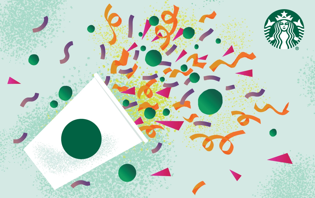Gift Card Image A Starbucks Cup Is Falling On Its Side Spilling Out