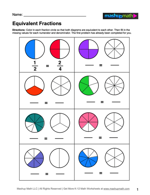 Grade 3 Math Worksheets Identify Equivalent Fractions K5 Learning 