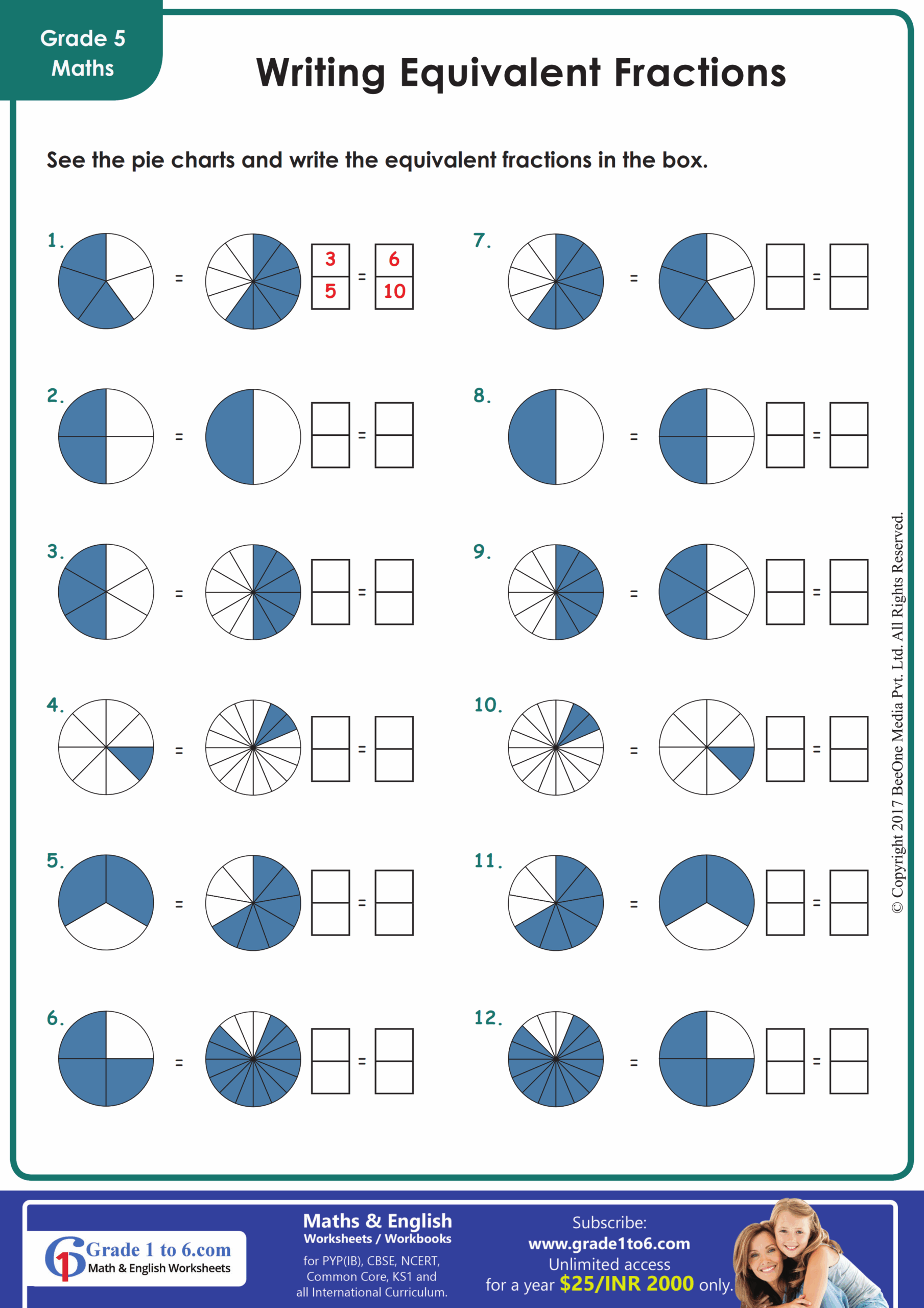 equivalent fractions worksheet 3rd grade