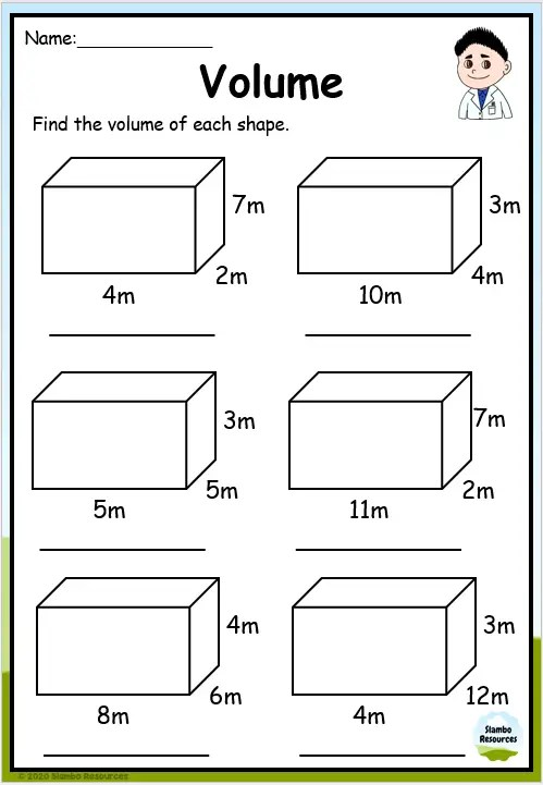 finding volume worksheets
