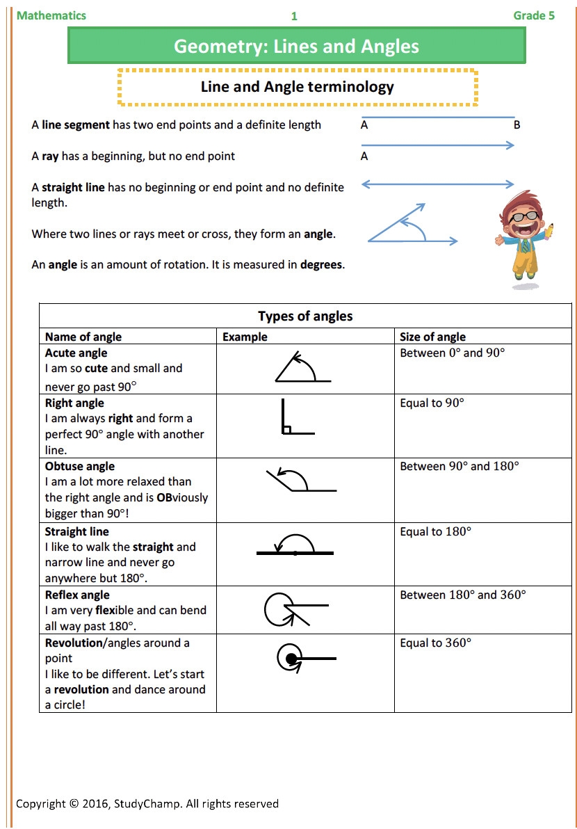 Grade 5 Mathematics Worksheet Geometry Lines And Angles Worksheets