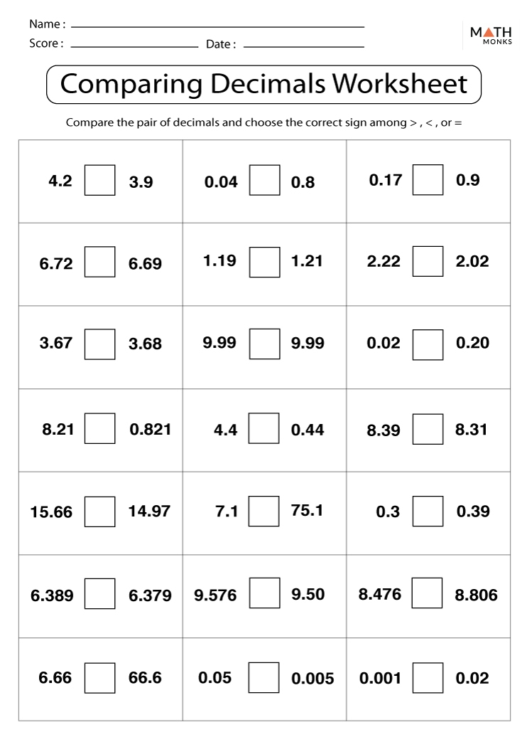 decimal worksheets for 4th grade