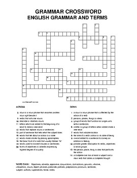 GRAMMAR TERMS CROSSWORD PUZZZLE By Joanna Dominique TpT