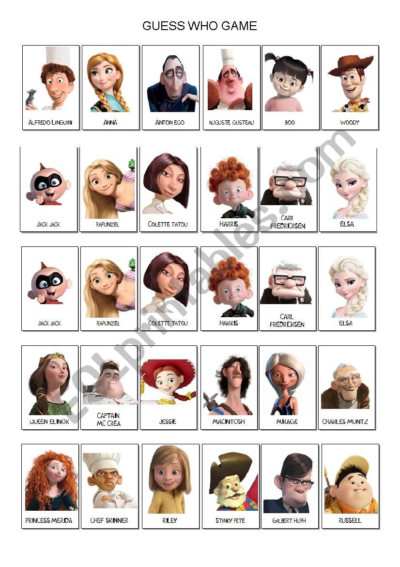Guess Who Boardgame With 20 Characters Worksheet Free Esl Guess Who