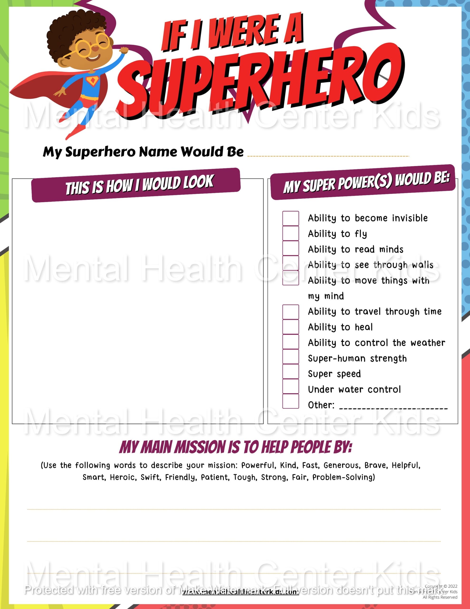 superhero worksheets