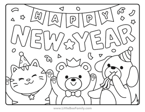 Happy New Year Coloring Pages Little Bee Family
