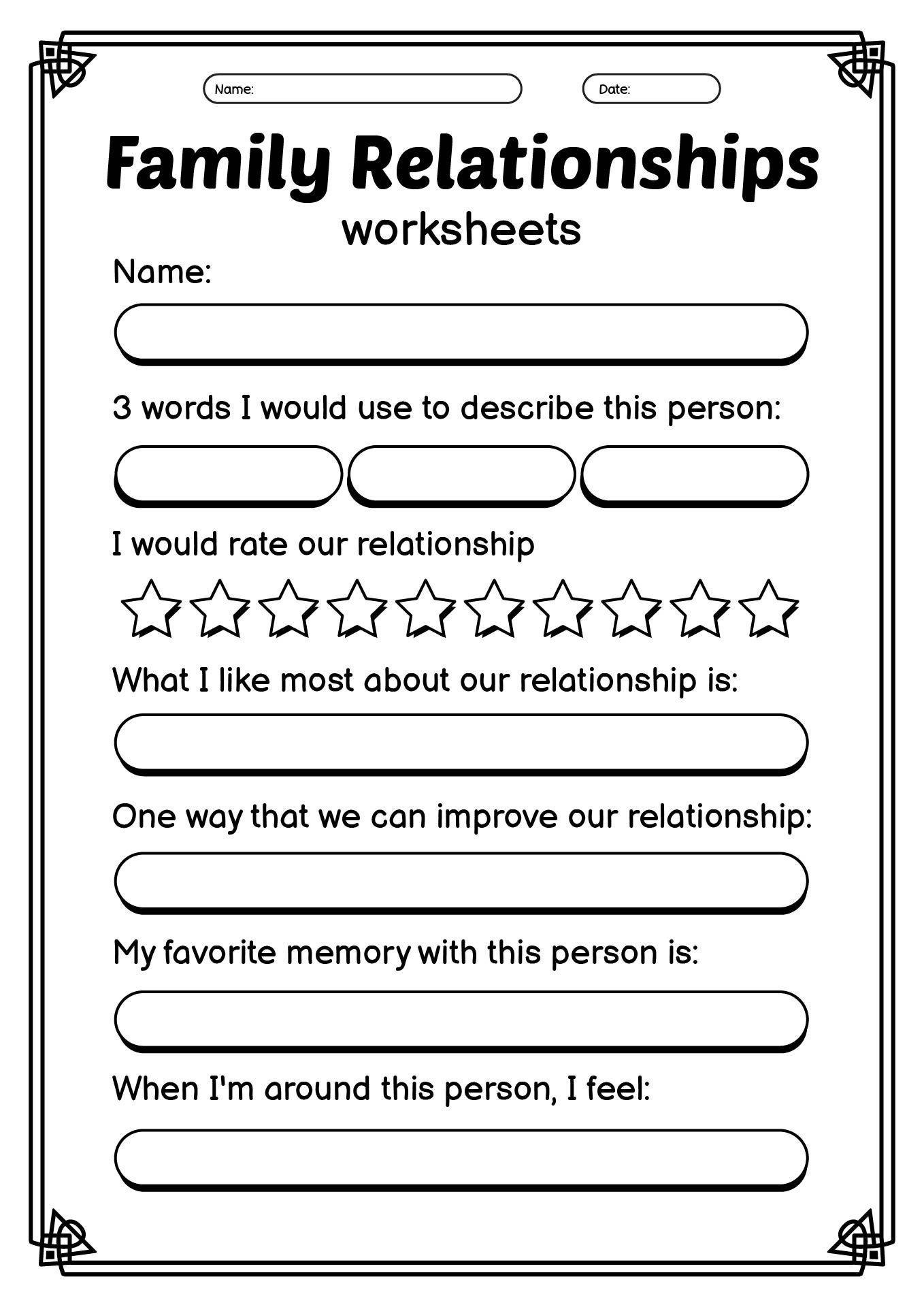 Healthy Family Relationships Worksheets Relationship Worksheets
