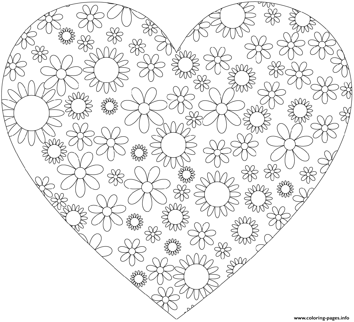Heart With Flowers Coloring Page Printable