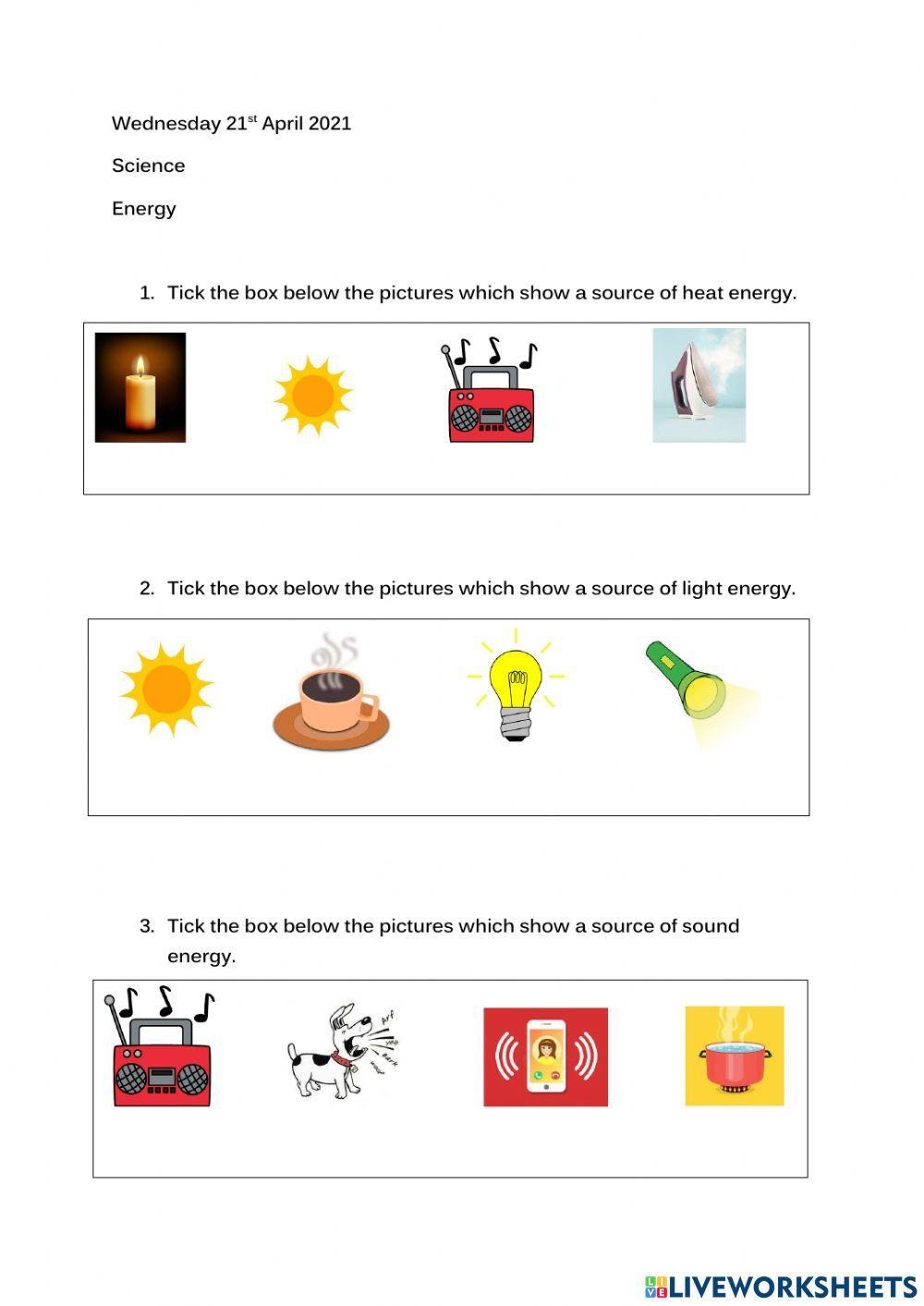 energy worksheet