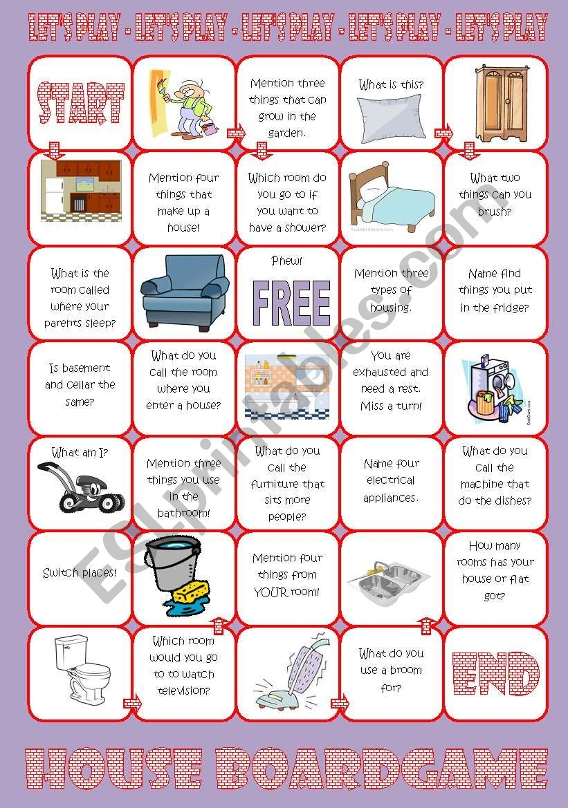 House Board Game ESL Worksheet By Mulle