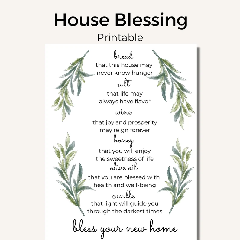 Housewarming Printable House Blessing Printable Bread Salt Wine New