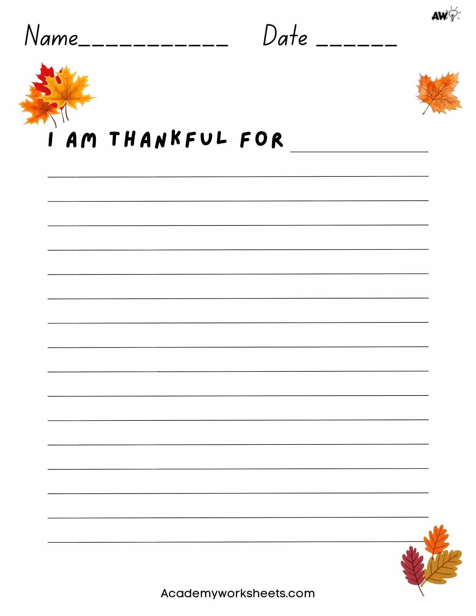 I Am Thankful For Activity For Kids Fall Leaves Thanksgiving 