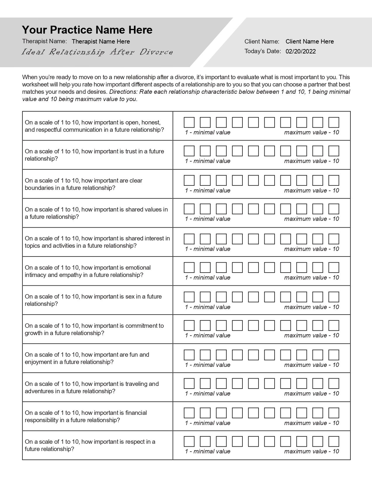 Ideal Relationship After Divorce Worksheet PDF Therapy Worksheets