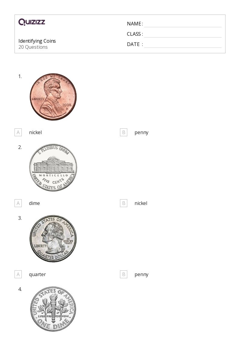 Identifying Coins Worksheets K5 Learning Worksheets Library