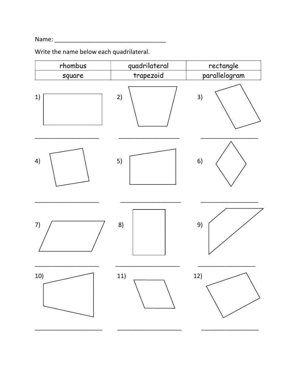 Identifying Quadrilateral Worksheet Live Worksheets Worksheets Library