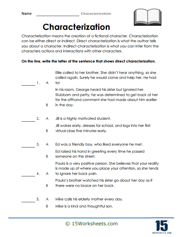 Indirect Direct Characterization Worksheets Worksheets Library