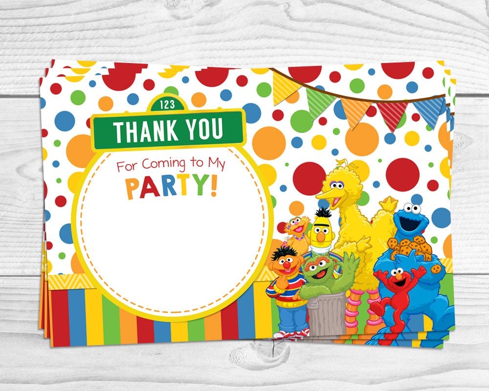 Instant Download Sesame Street Thank You Card 4x6 Inch Flat Card
