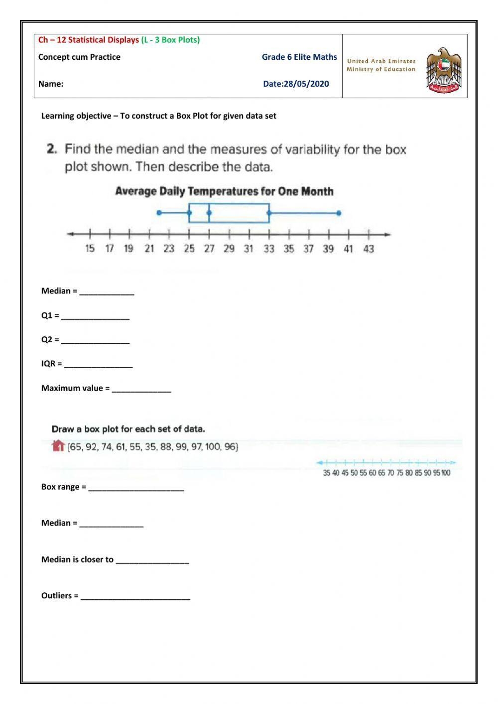 box plot worksheets