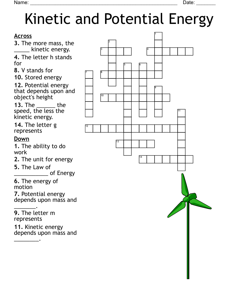 worksheets on potential and kinetic energy