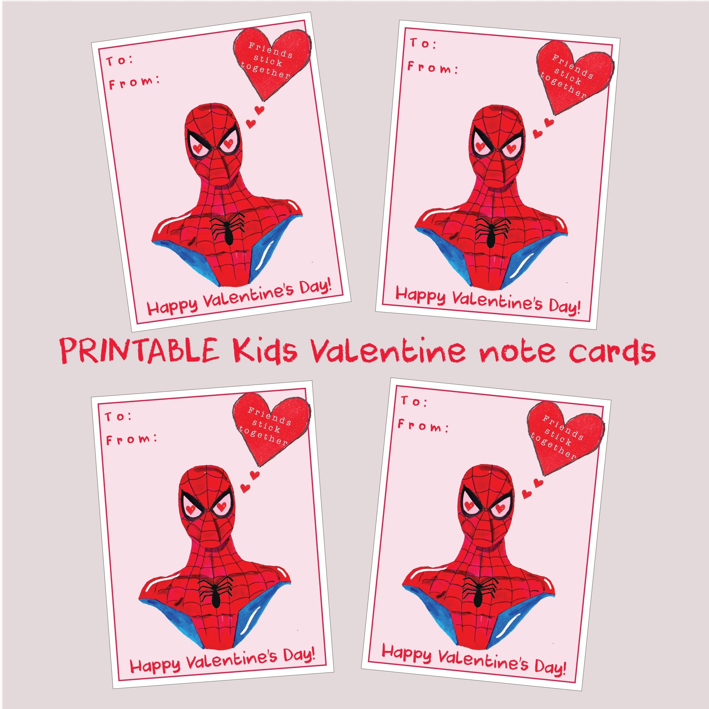 Kids Printable Spiderman Note Cards Classroom Valentine School Kids