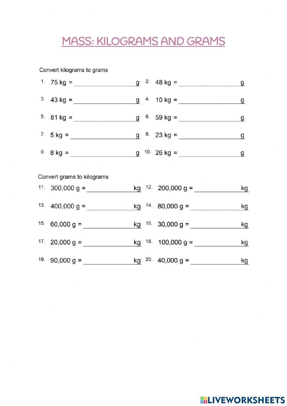 Kilograms And Grams Activity Live Worksheets Worksheets Library
