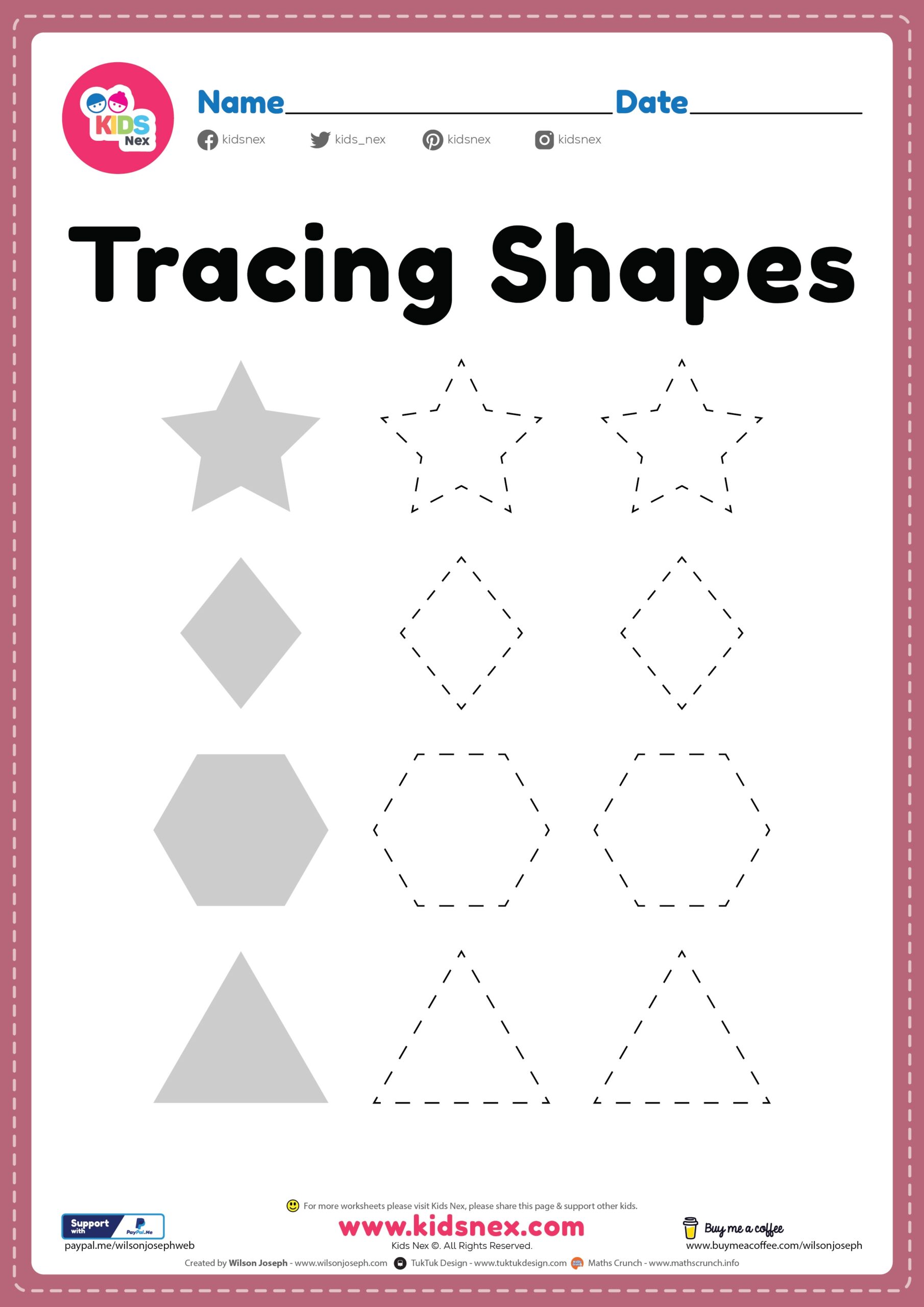 Kindergarten Tracing Shapes Worksheet Free PDF Printable