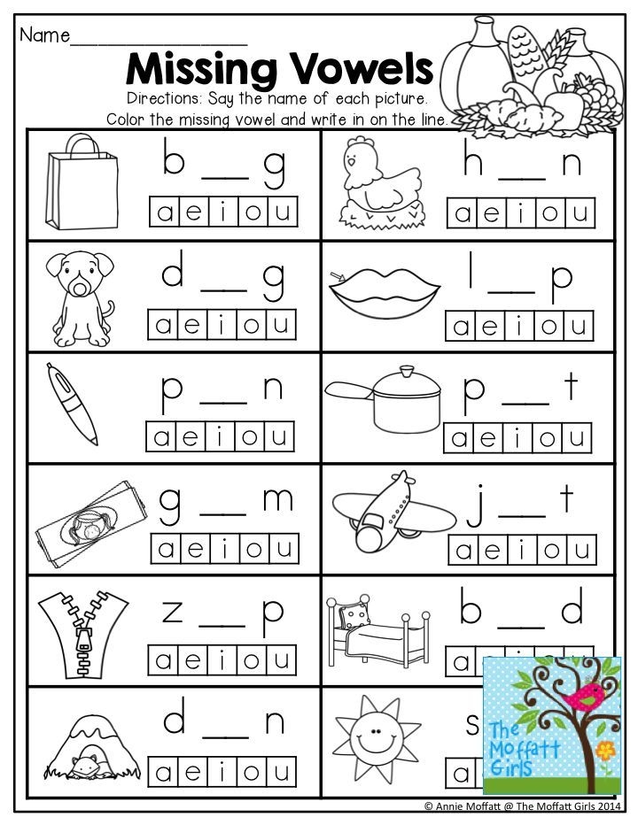 Kindergarten Vowels Worksheet