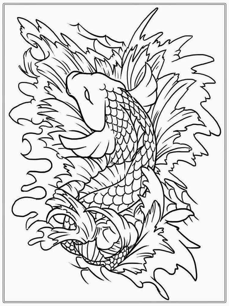 KOI Fish Coloring Pages For Adults