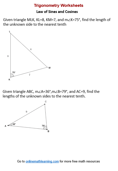 worksheet on law of sines and cosines