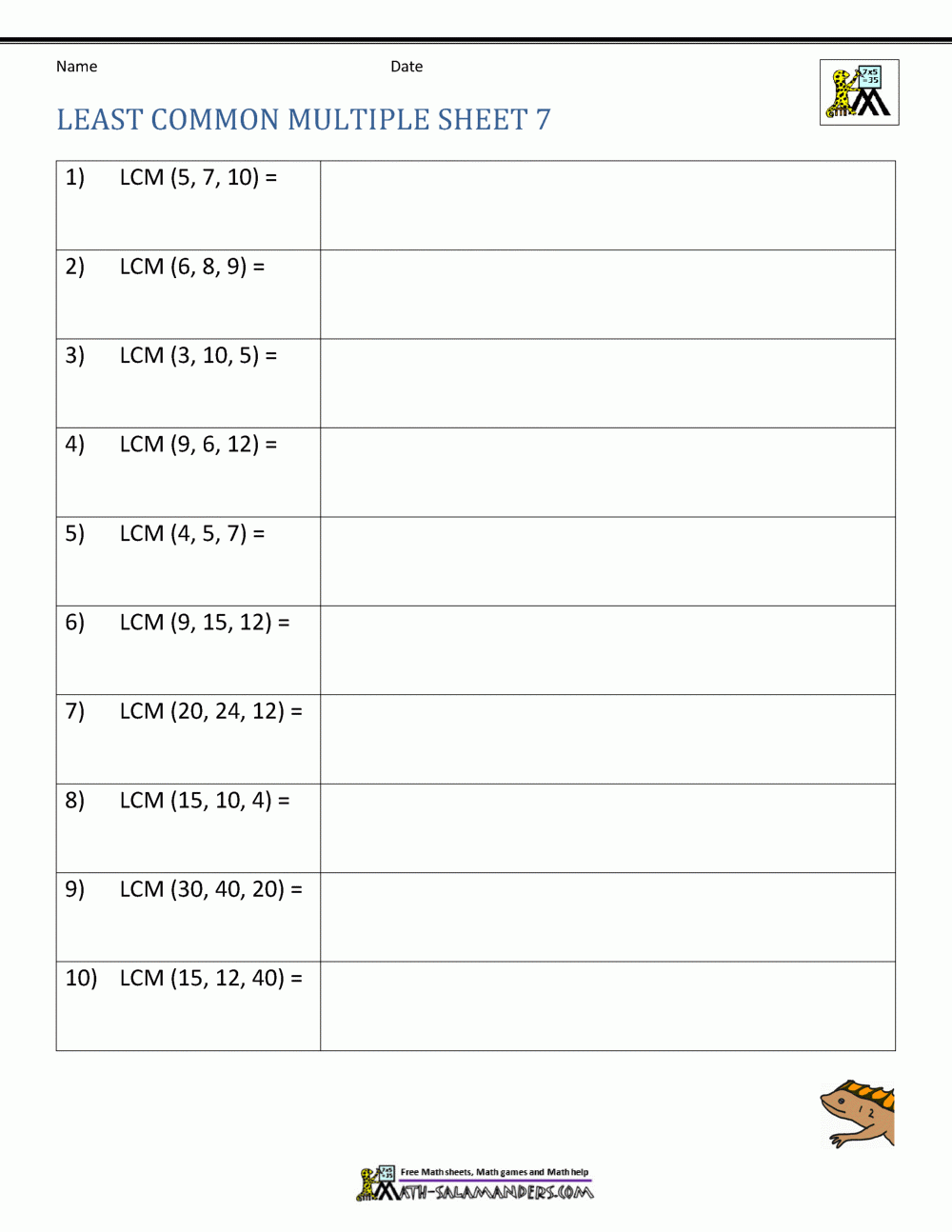worksheets for lcm