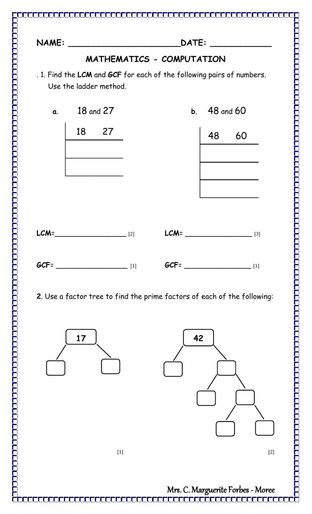 Least Common Multiple LCM Worksheets Worksheets Library