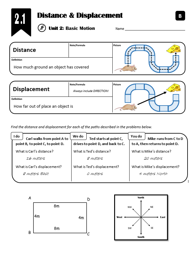 worksheet on distance and displacement