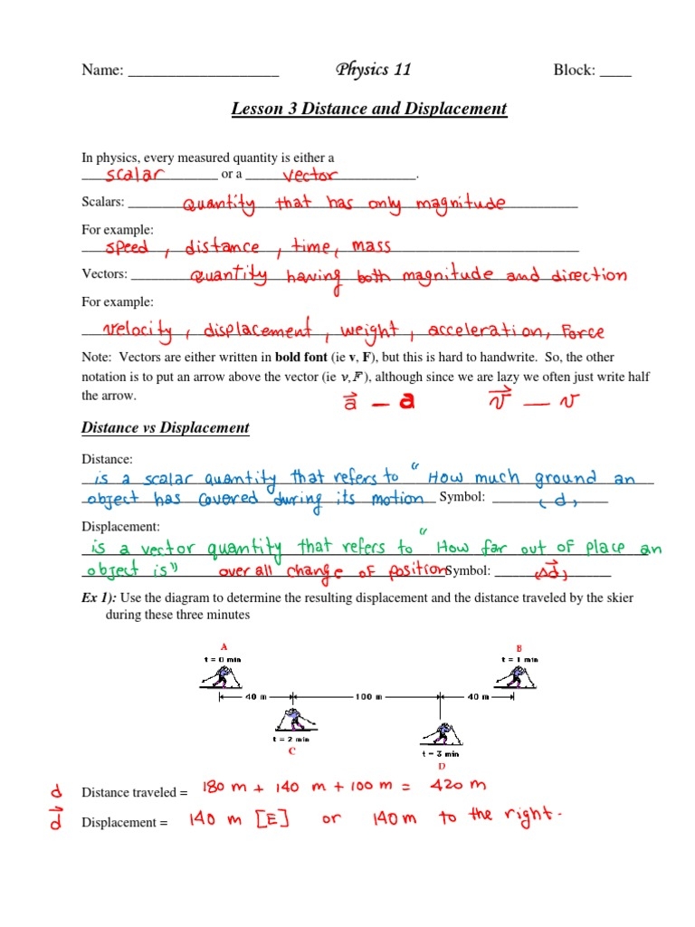 Lesson 3 Distance Displacement Key PDF Velocity Speed 