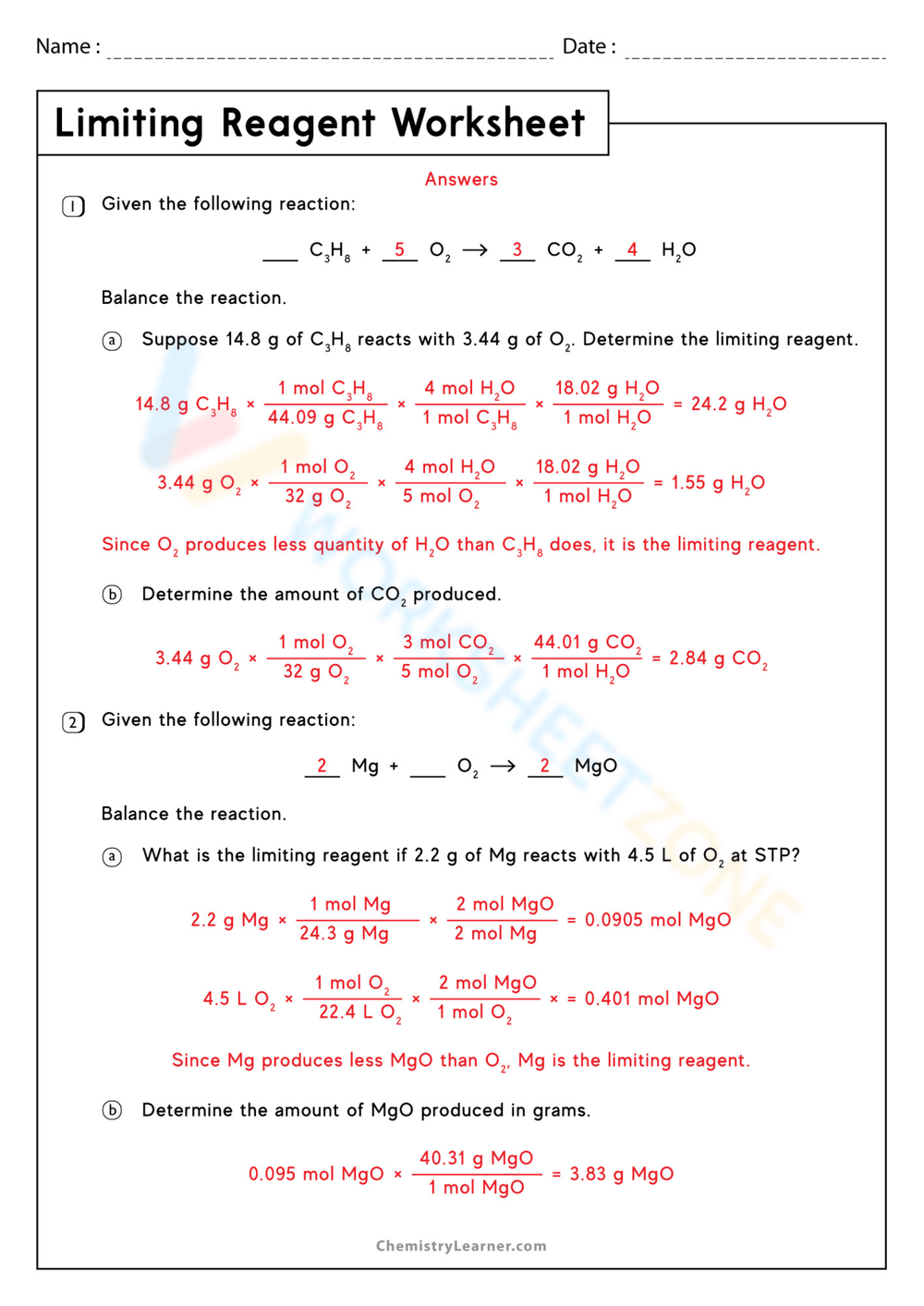 Limiting Reagent Worksheet Worksheet Worksheets Library