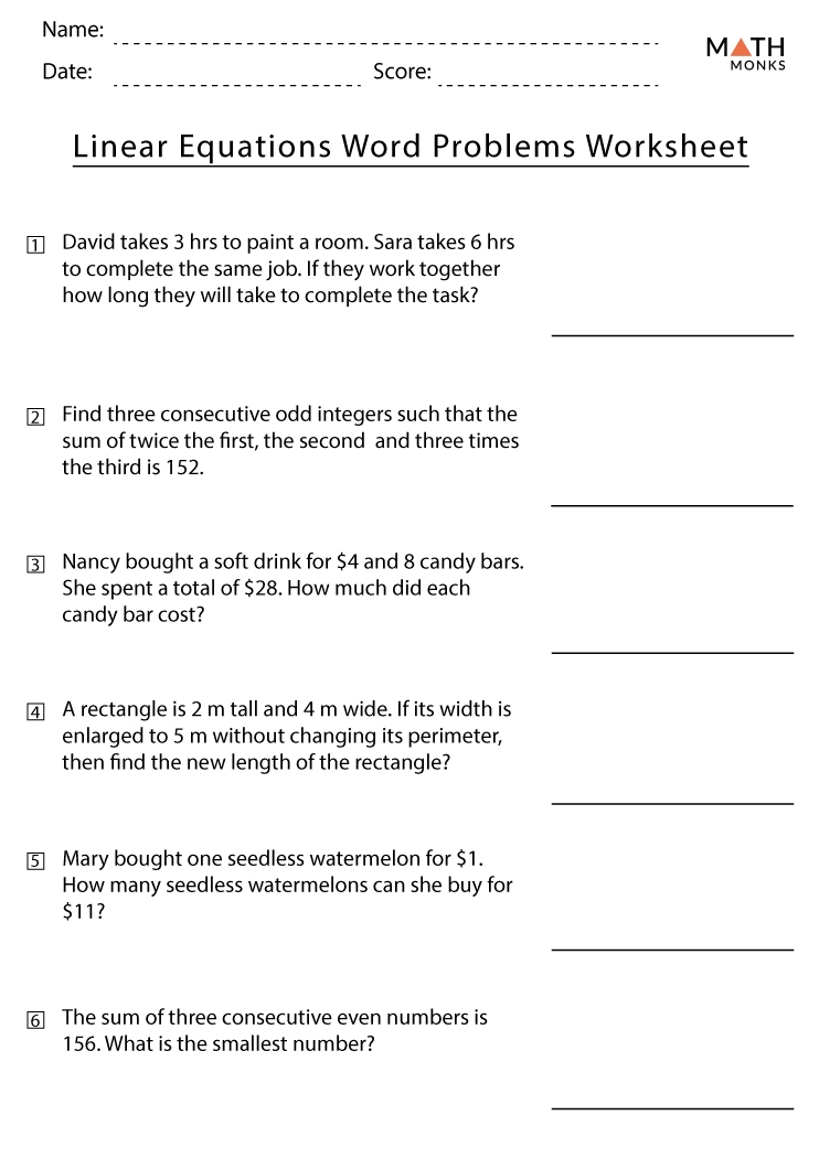 systems of linear equations word problems worksheet